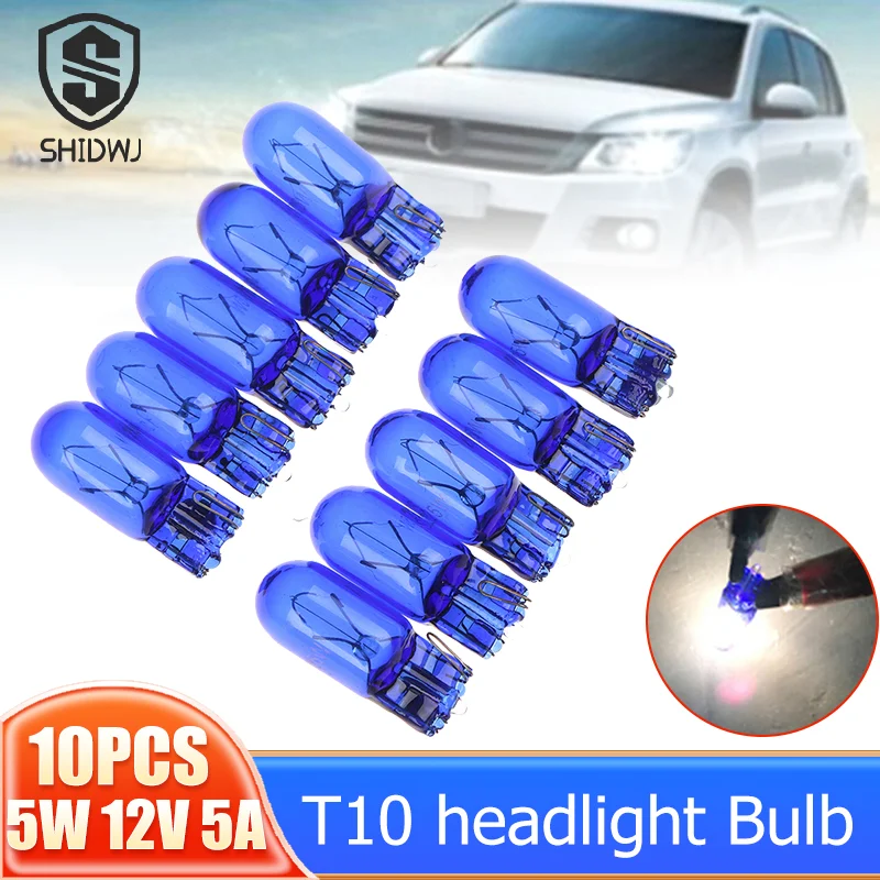 

10Pcs/Lot Car T10 Halogen Instrument Light W5w Wedges 12V 5W Xenon Signal Lamps 6000K White Reading Lights Clearance Lamp