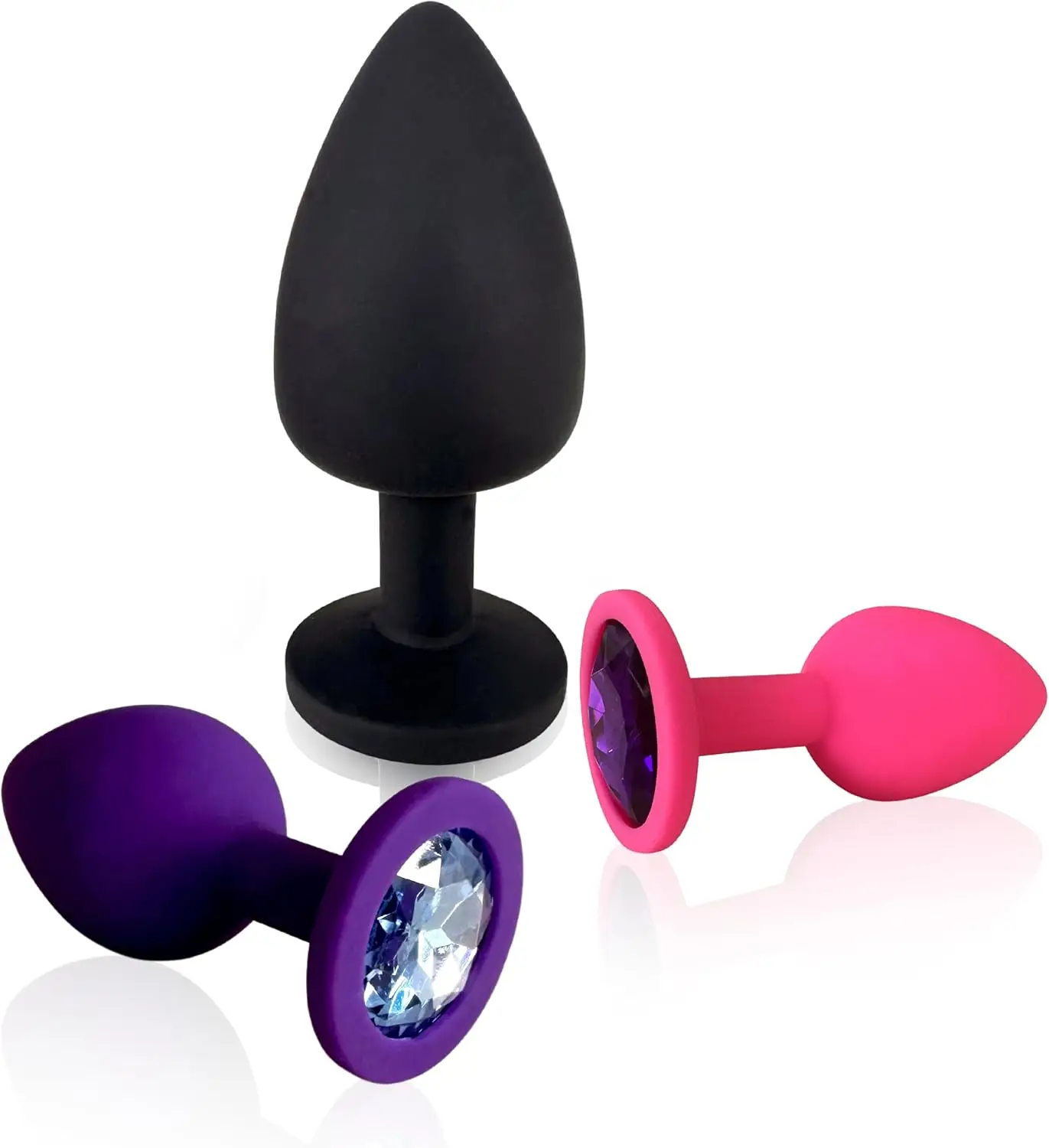 

3X Anal-Plug Silicone Set Ø 30 mm, Ø 35 mm, Ø 45 mm S + M + L Butt-Plug Pink + Purple + Black - Erotic Adult Toys