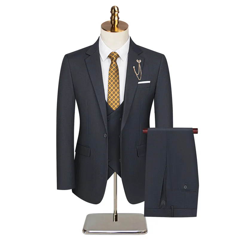 Plus Size Tailored Wedding Groomsmen Suit Three-Piece Set Interview Formal Wear Conference Professional Outfit Suits for Men