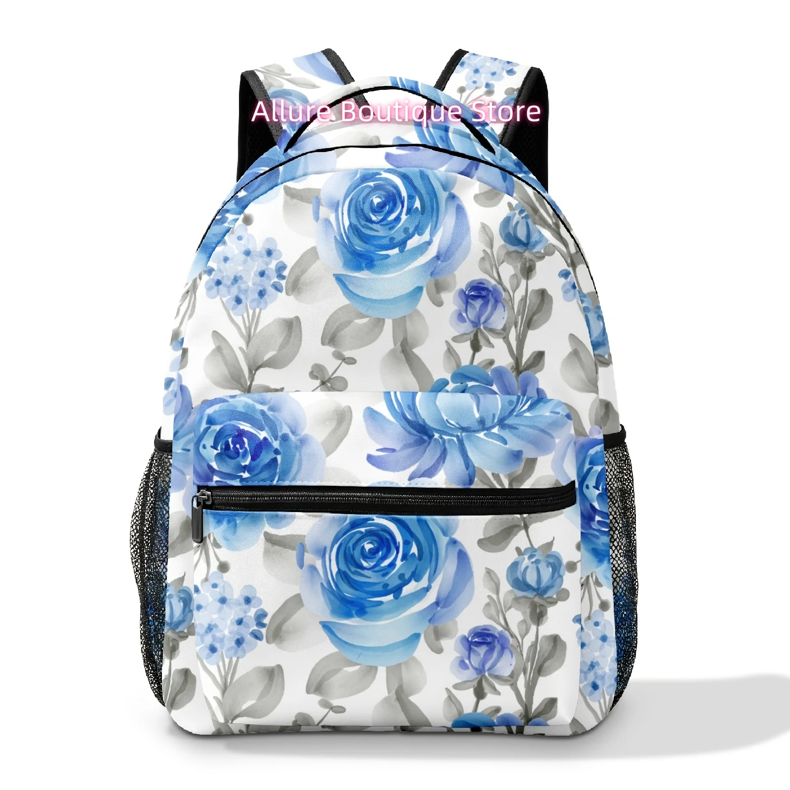 Ink-Splatter Blue Floral Backpack - Large Capacity Laptop Bag Suitable for, Work, Travel, Hiking, Commuting, Machine Washable Li