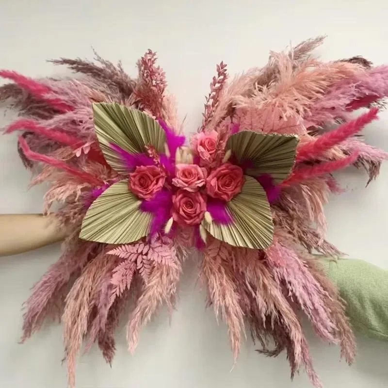 New Design Wedding Decorations Dried Flowers Big Pampas Reed Leaves Pink Ornament Party Aisle