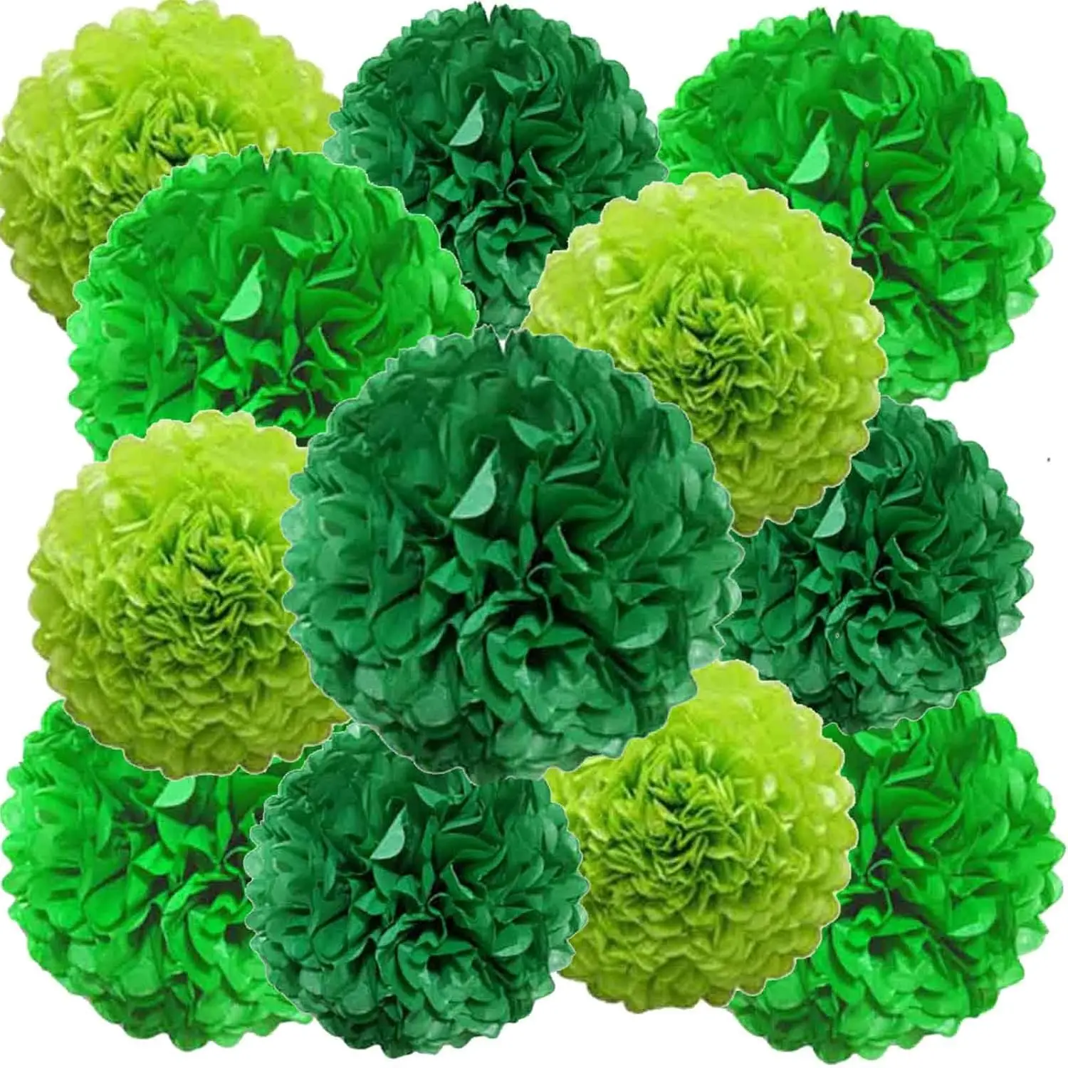 12 Stück grüne Pompons aus Papier für Hochzeit, Geburtstag, grüne Party-Dekoration, Decke, Wandbehang, grün
