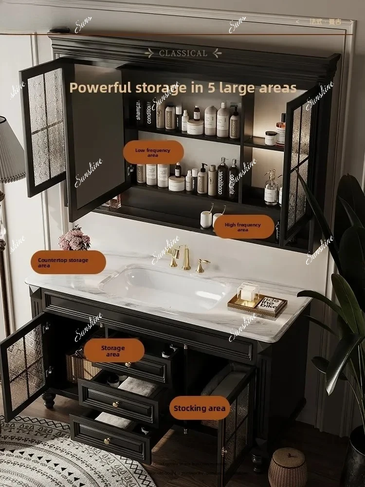 

American bathroom cabinet combination rock slab integrated washing table hand washbasin floor cabinet