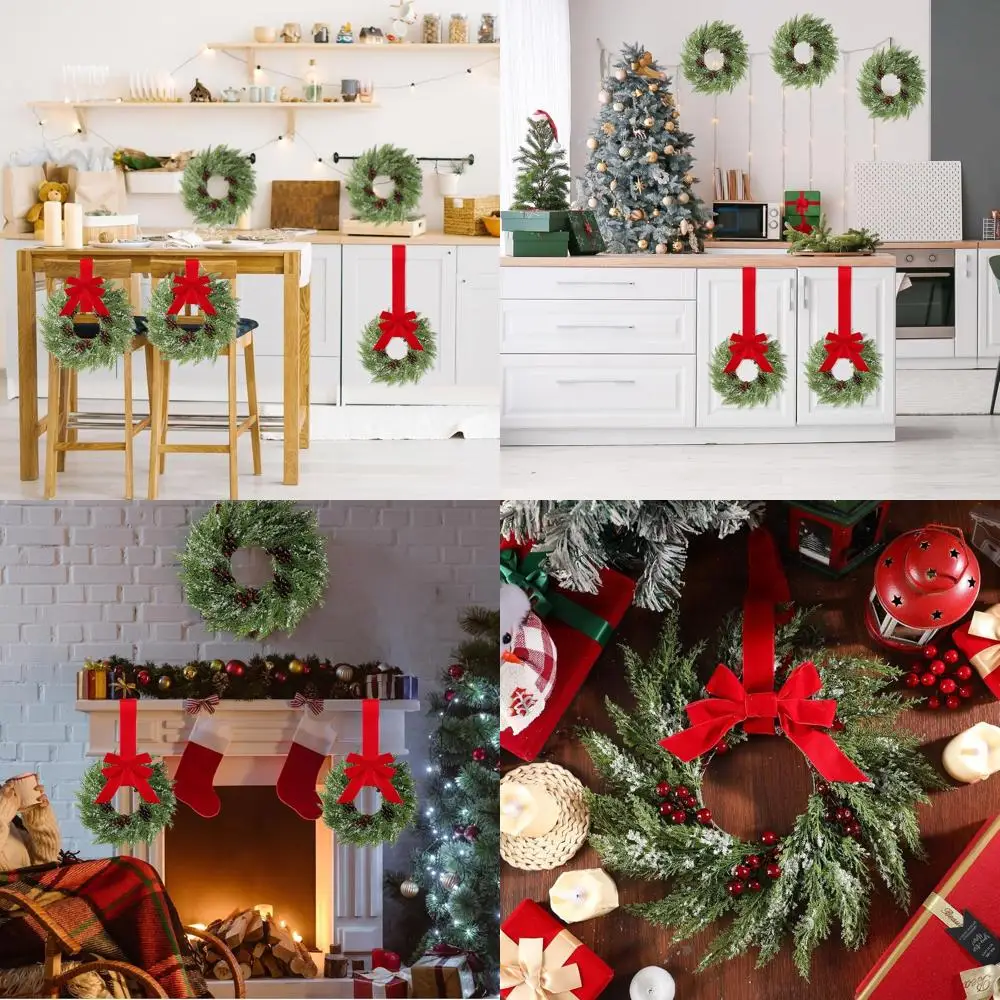 

15-Inch Real Touch Cedar Christmas Wreaths with Red Berries for Kitchen Cabinets, Doors, Windows, and Farmhouse Decor
