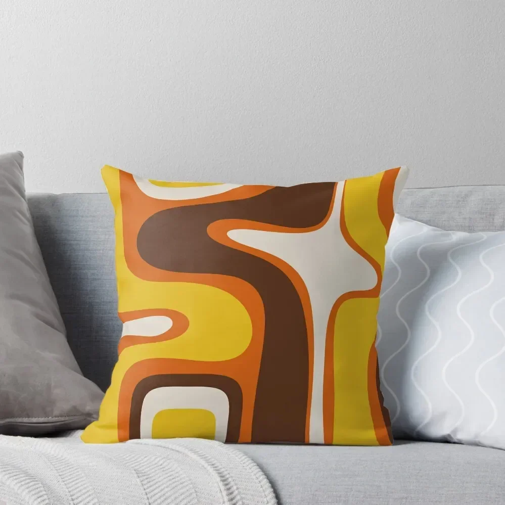 Copacetic 70s Retro Modern Abstract Pattern Orange Mustard Yellow Brown Beige Throw Pillow Cushions pillow
