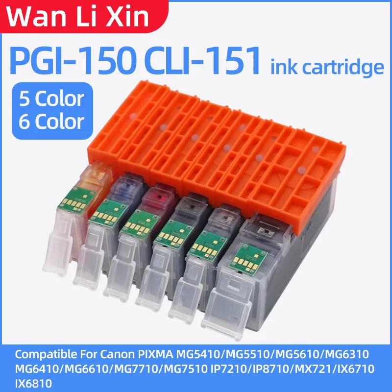 

Чернильный картридж PGI-150 CLI-151 PGI150 CLI151XL, совместимый с Canon PIXMA MG5410 5510 6410 6610 MG7510 IP7210 iP8710 MX721 Ix6810