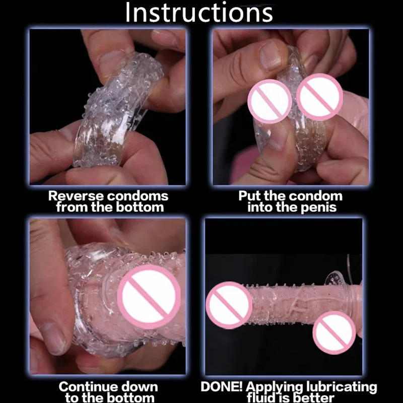 Extension Reusable Condom Penis Sleeve Male Enlargement Time Delay Spike Clit Massager Adult Sex Toys Cover Crystal Clear Condom