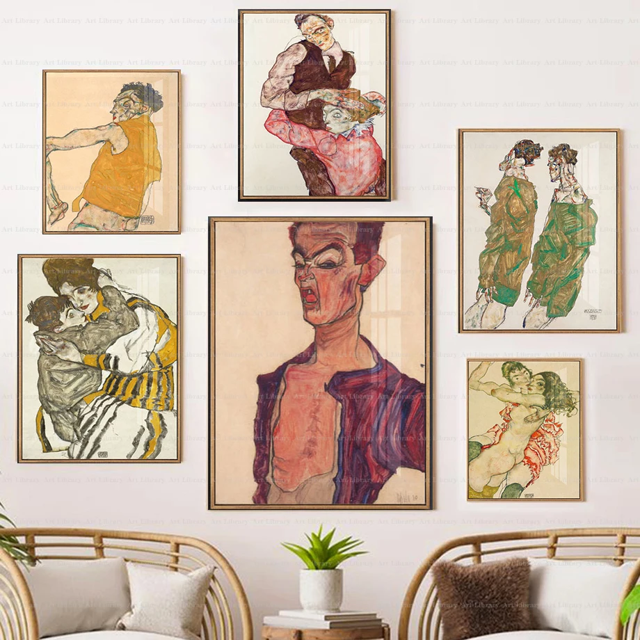 Egon Schiele Famous Artwork Abstact Poster Nude Sketch Canvas Painting And Prints Wall Art Pictures for Living Room Home Decor