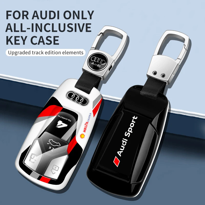 Car ABS Racing Style Key Shell Key Bag Cover Key Rings For Audi Sport RS A3 A4 A5 A6 A7 A8 Q2 Q3 Q4 Q5 Q7 Q8 S line Accessories