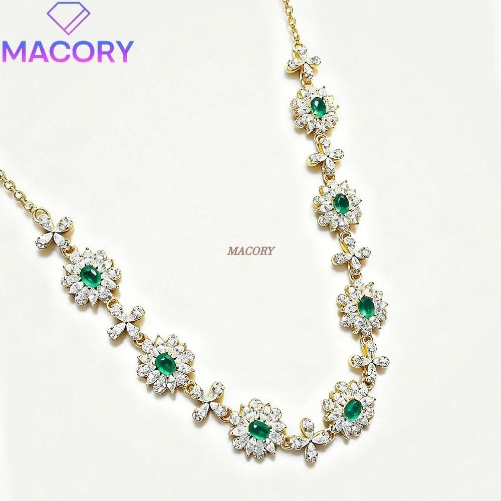 S925 sterling silver natural Colombian emerald necklace luxurious vintage style suitable for ceremonies  Anniversary Gifts