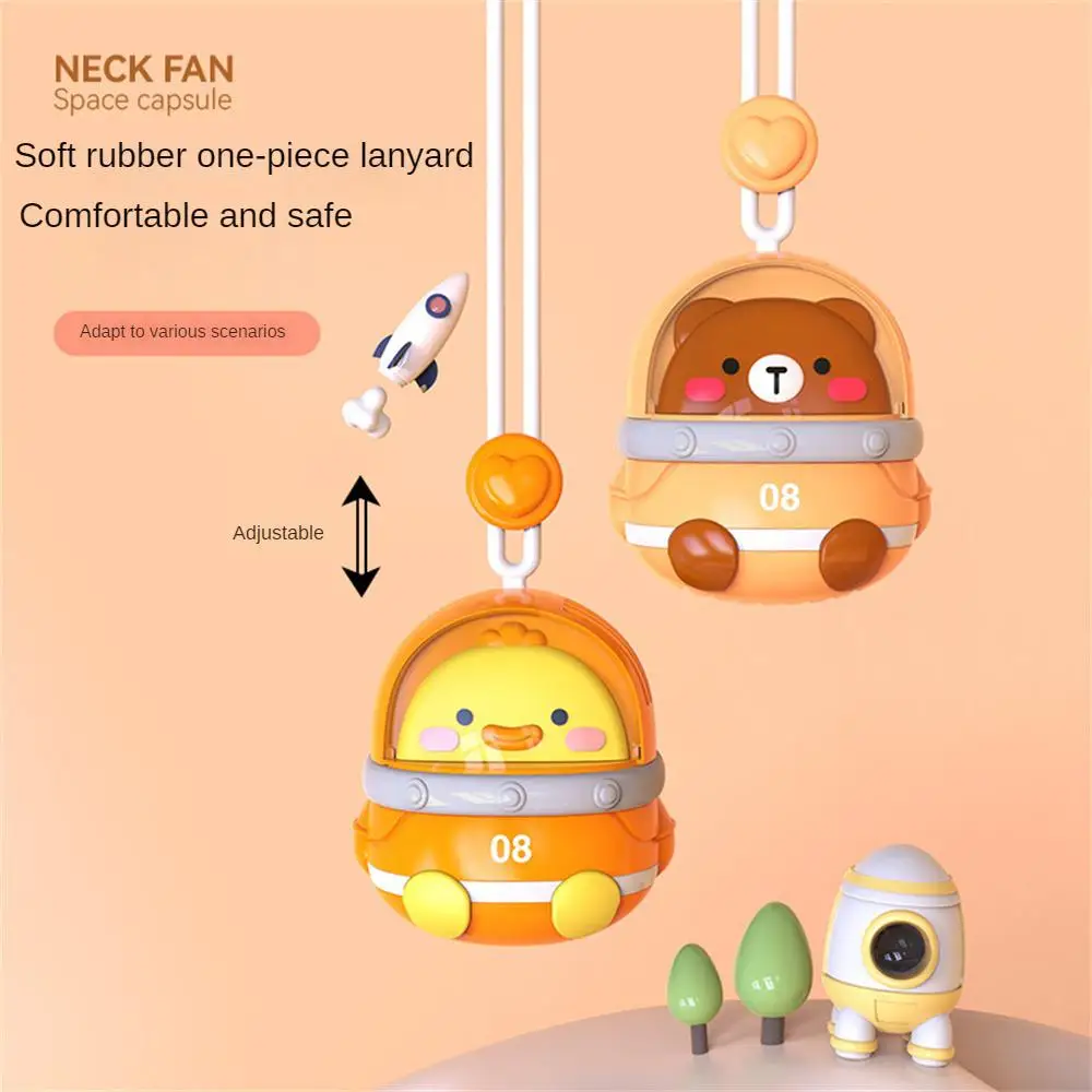 Small Fan Portable Space Capsule Shape Soft Rubber Lanyard Plug And Charge Cute Household Appliances Air Cooler Outdoor