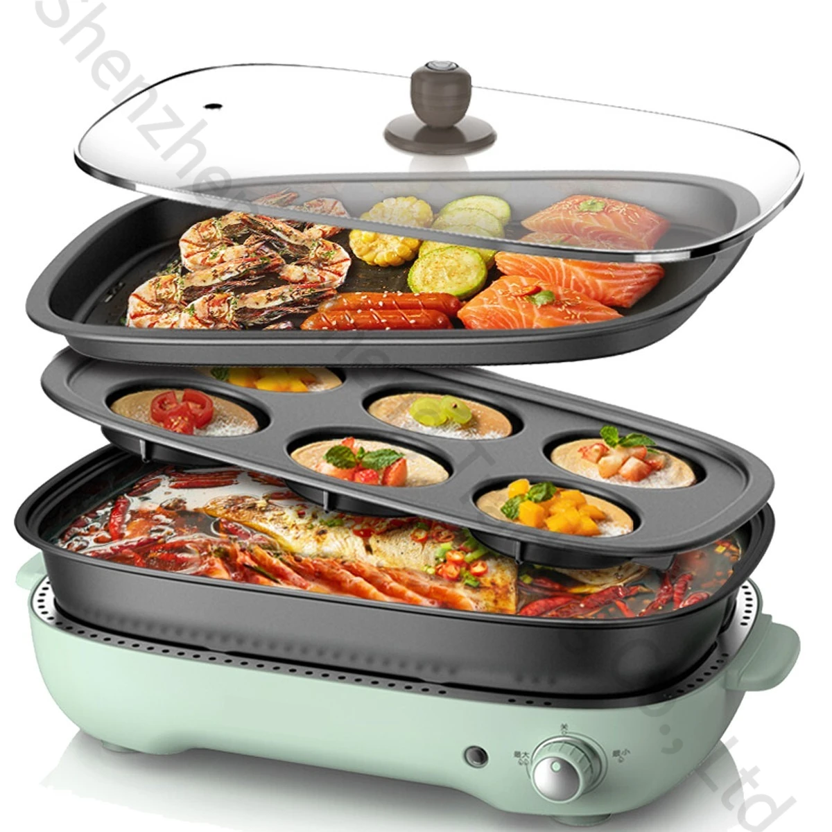 

Electric Grill Barbecue Pot Household Indoor Hot Pot Barbecue One Pot Grilled Fish Multifunctional Baking Tray