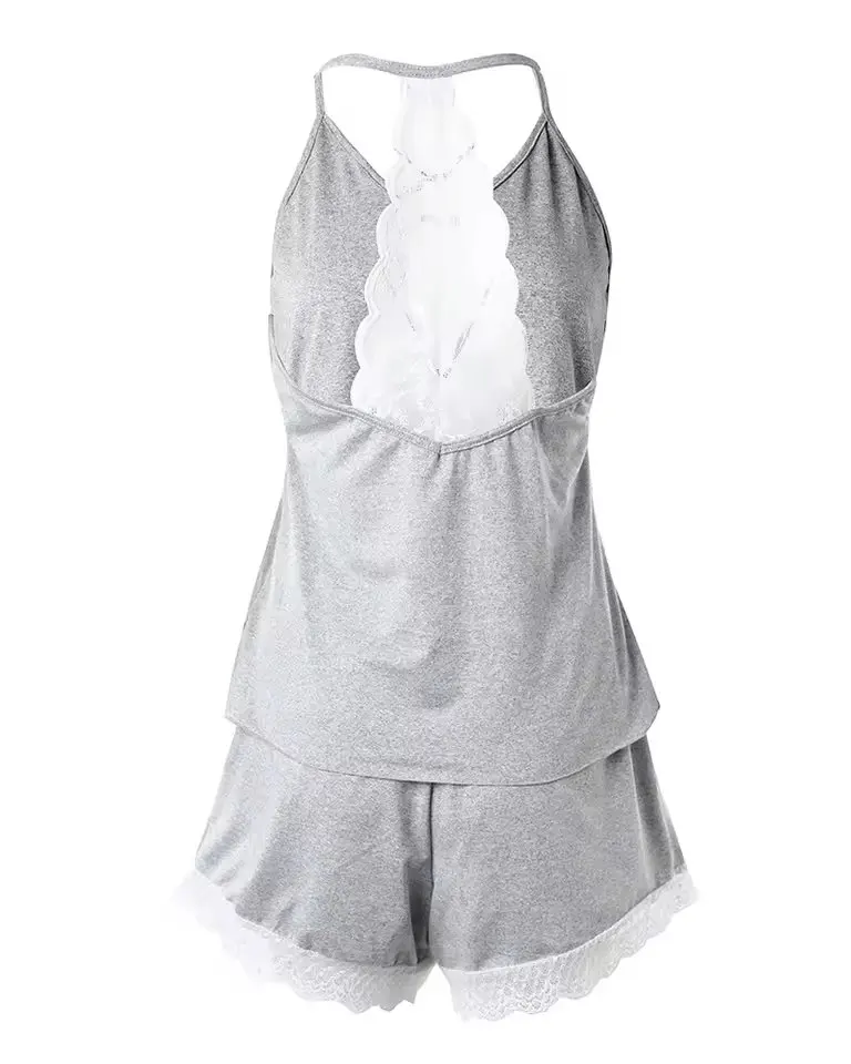 Plus Size Women's Crochet Lace 2 Pieces Pajamas Sleeveless V-Neck Set Casual Sleepwear Suit Sexy Solid Home Clothes Summer Wear image 5