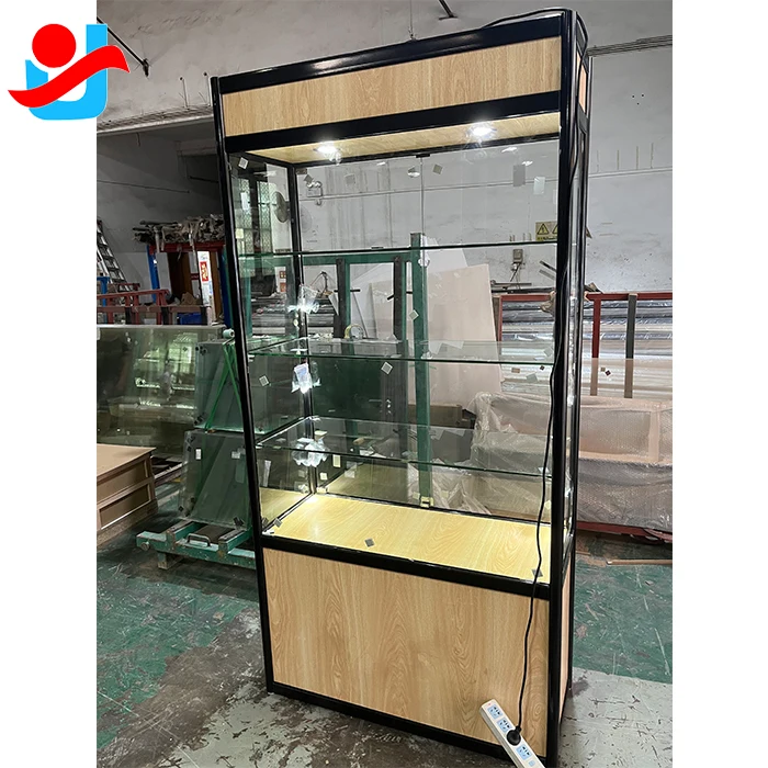 맞춤형 풀 비전 높이 조절 가능 진열장, 스모크 샵 진열 캐비닛, 보석 진열 유리 쇼케이스 (하단 캐비닛 및 조명 포함)