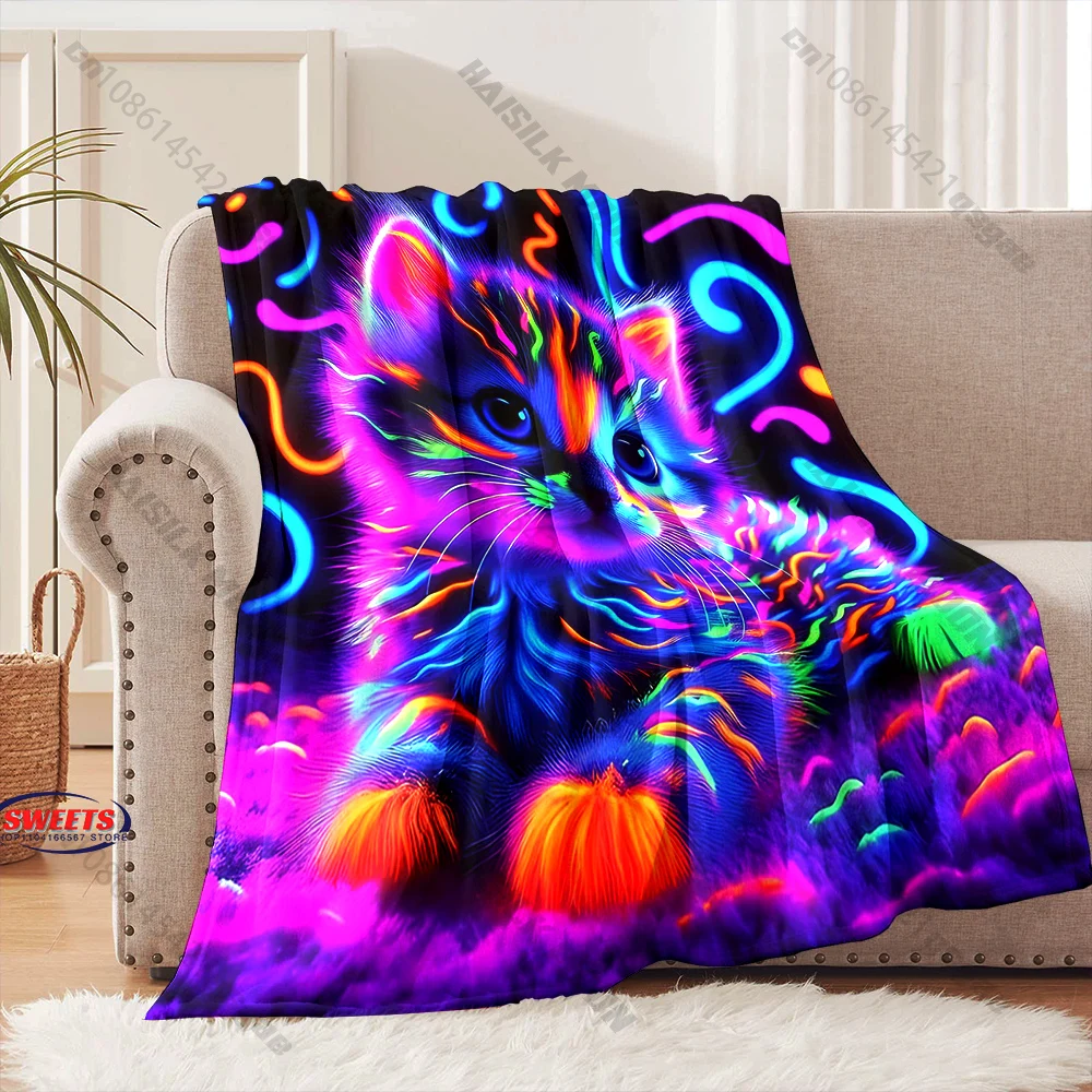

Neon Glow Cat Blanket Design Multiple sizes kid's and adults' bedroom living room sofa decor blanket, Exquisite gift