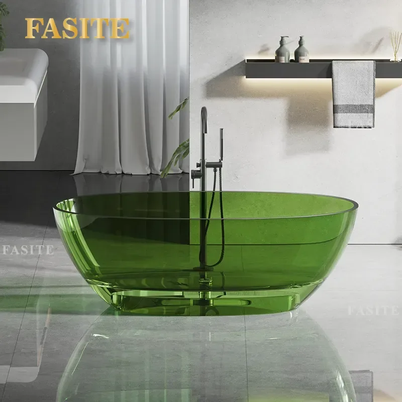 High End Transparent Resin Bathtub Emerald Freestanding Household Tub Luxury Clear Acrylic Soaking Bath for Home