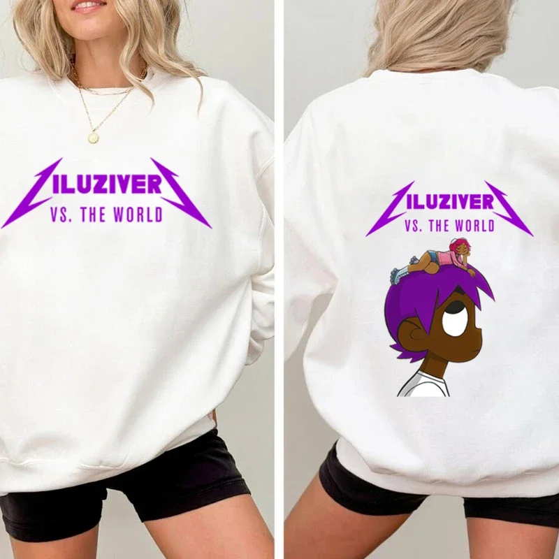 Lil Uzi Vert The World Cartoon Text Printing Crew Neck Sweatshirts Music Fashion Harajuku Hip Hop Men Women Fans Gift