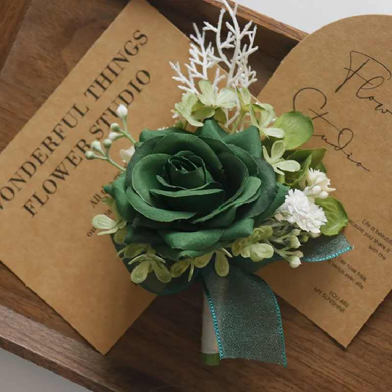 Bouquet de Fleurs Artificielles pour Célébration de Mariage, Ouverture d'Invité, Corintersection Boutonnière, Fleur à Main Verte, 2436