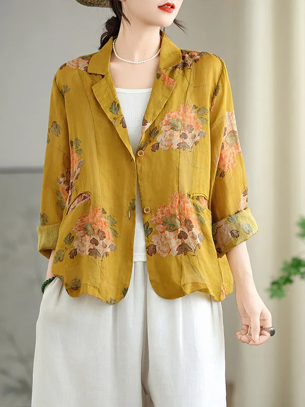 

Faionable Casual Sle Printed Long Sve Women's Jaet Artistic Loose Fit Slimming Top Spring Season Wear