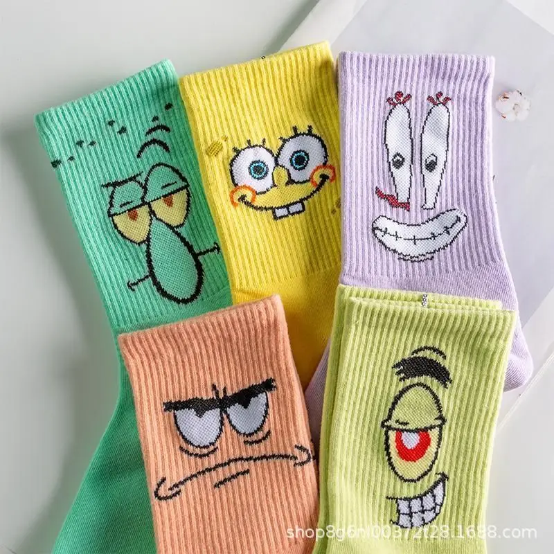 Kawaii Spongebobs Cartoon Cotton Socks Anime Socks Spongebobs Autumn Winter Basketball Socks Christmas Creative Birthday Gifts