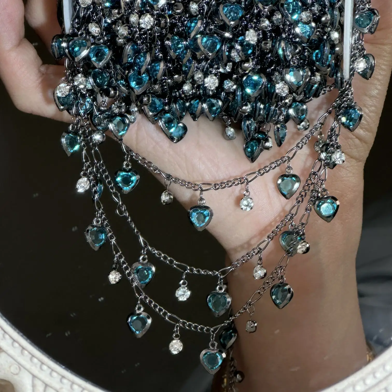 Dark Style Spade and Black Heart Rhinestone Chain for Ita Bag Toy Costume Trim DIY Craft Supplies