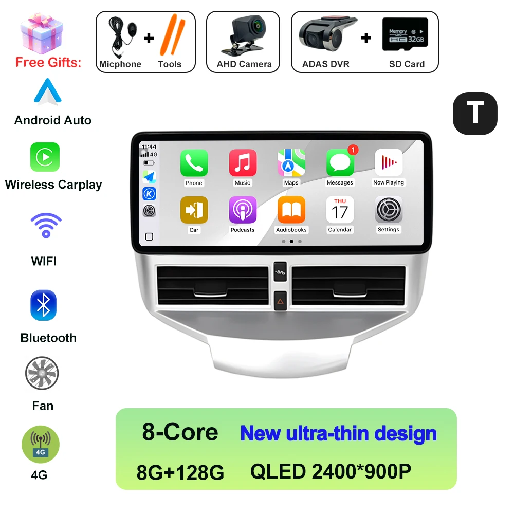 Voor Ford Fiesta 2009-2014 Autoradio Multimedia Video Player Navigatie GPS Android AUTO Draadloze CarPlay WIFI 4G QLED 2400*900P