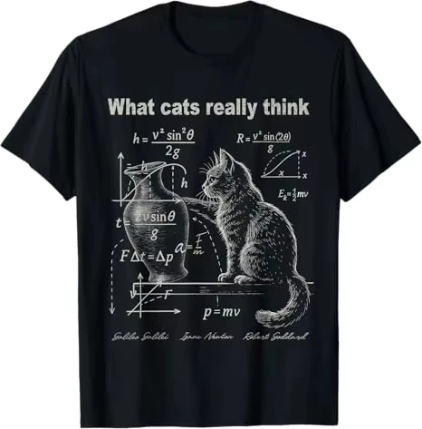 Cat Lover Science Gift T-Shirt Funny Cat Physics Humor Design What Cats Really Think T-Shirt Comfortable Men's women T-shirts