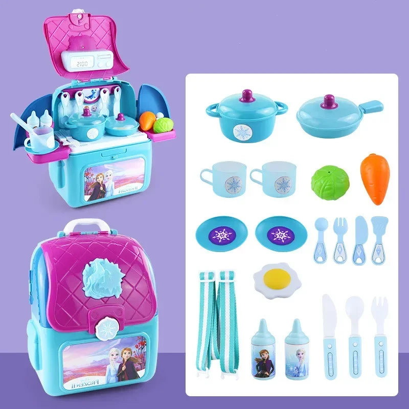 Set mainan dapur anak, 2 dalam 1 lampu LED Frozen Makeup Playset simulasi dapur set ransel mainan play house set mainan anak untuk hadiah terbaik