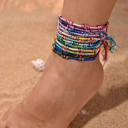 Summer Beach Woven Rope Tassel Anklet For Girl Fashion Beautiful Bohemia Bracelets Anklet Jewelry For Women