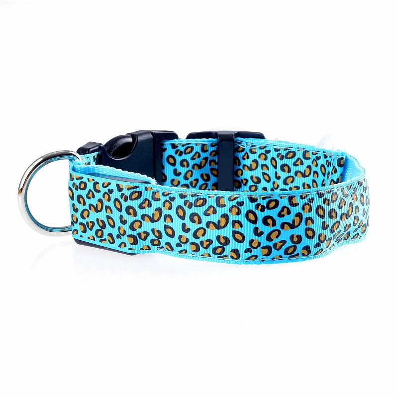 Leopard Print Nylon Pet Dog Collar For Small Dogs Cat Flashing Growing LED Light Night Safety Anti Lost Adjustable