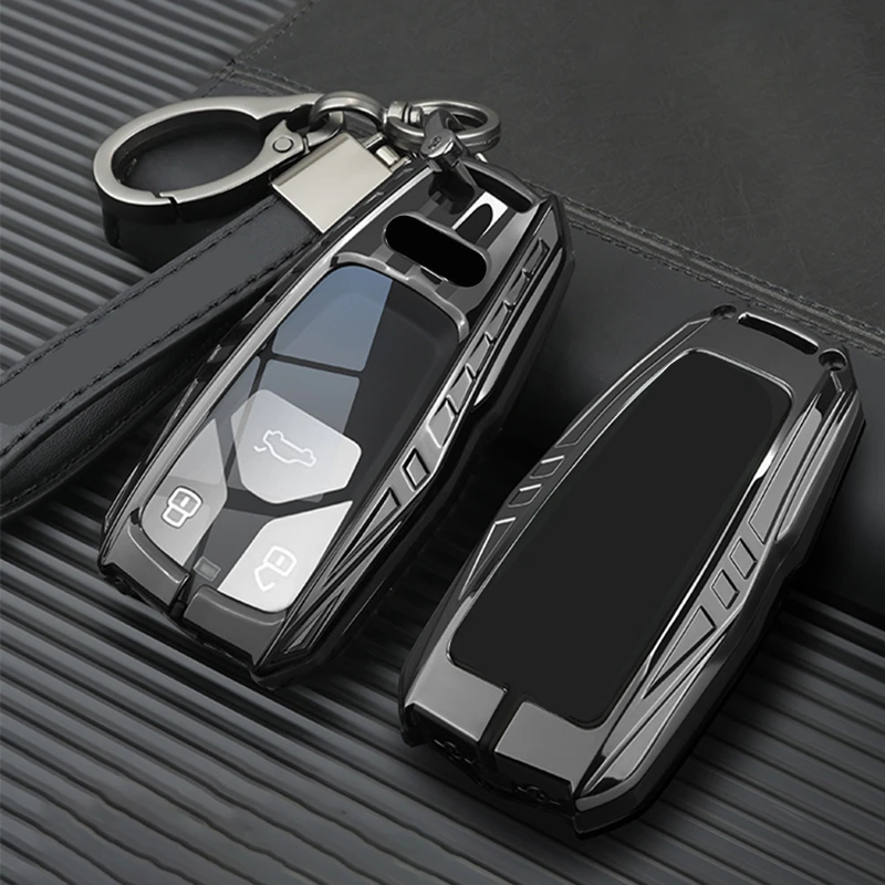 Metal Car Remote Key Case Cover Shell Bag Holder Fob For Audi New A3L A4L A6L A7L A8L A5 Q5 e-tron Q7 Q4 Q6 Q8 RS6 RS7 S6 S7 S8