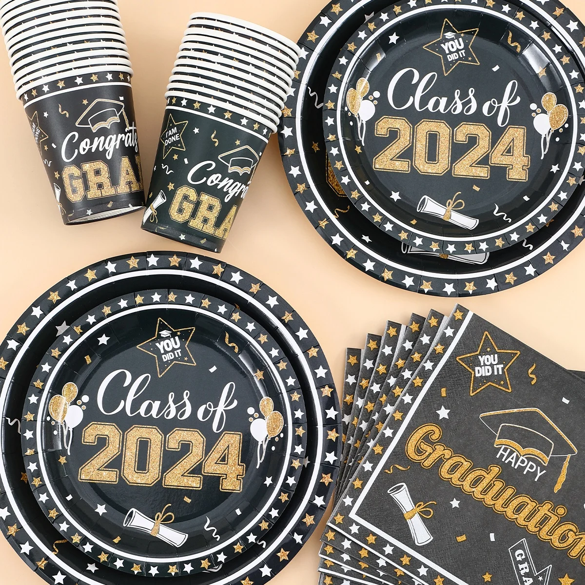 2024 Graduation Disposable Party Tableware Congrats Grad Theme Party Decoration Graduation Supplies Plates Napkins Tablecloth