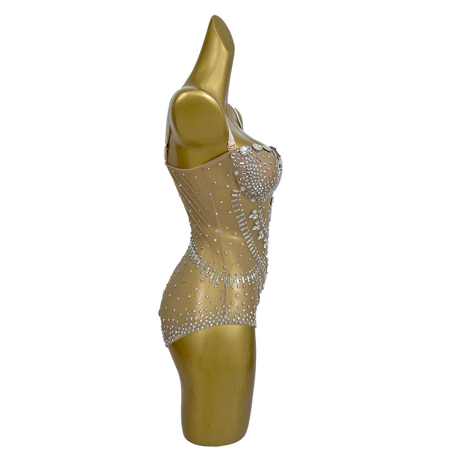 Costume de Scène en Maille Transparente avec Strass pour Femme, Justaucorps Sexy pour Chanteur, Spectacle de brev, Photographie, Longkui