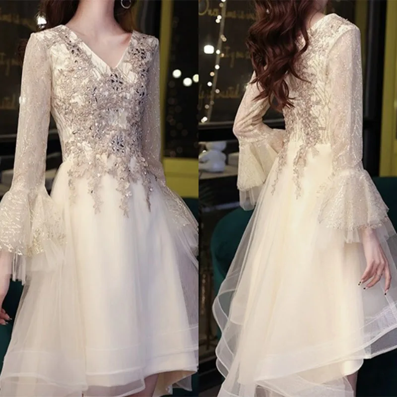 Young Lady Mesh Dress Celebrity Banquet Party Cheongsam Appliques Formal Party Gown A-Line Vestidos Grace Bride Wedding Dress