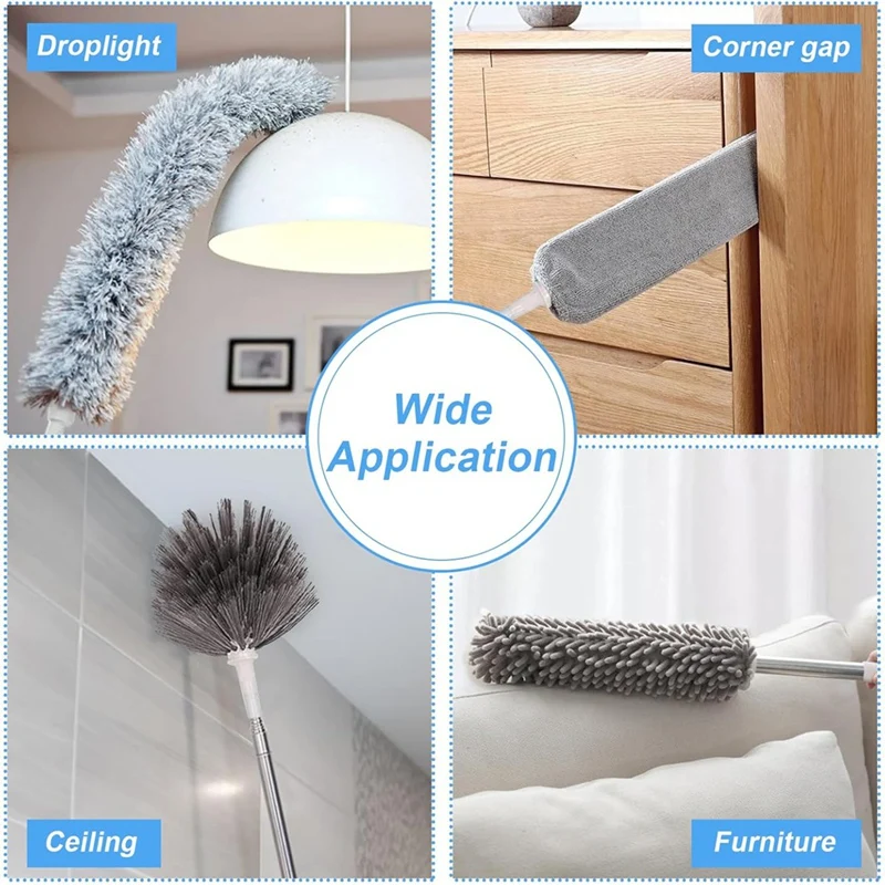 Kit 5 in 1 Spolverini Spolverino con asta di prolunga, Spolverino estensibile con ventilatori da soffitto per la pulizia di 100 pollici B