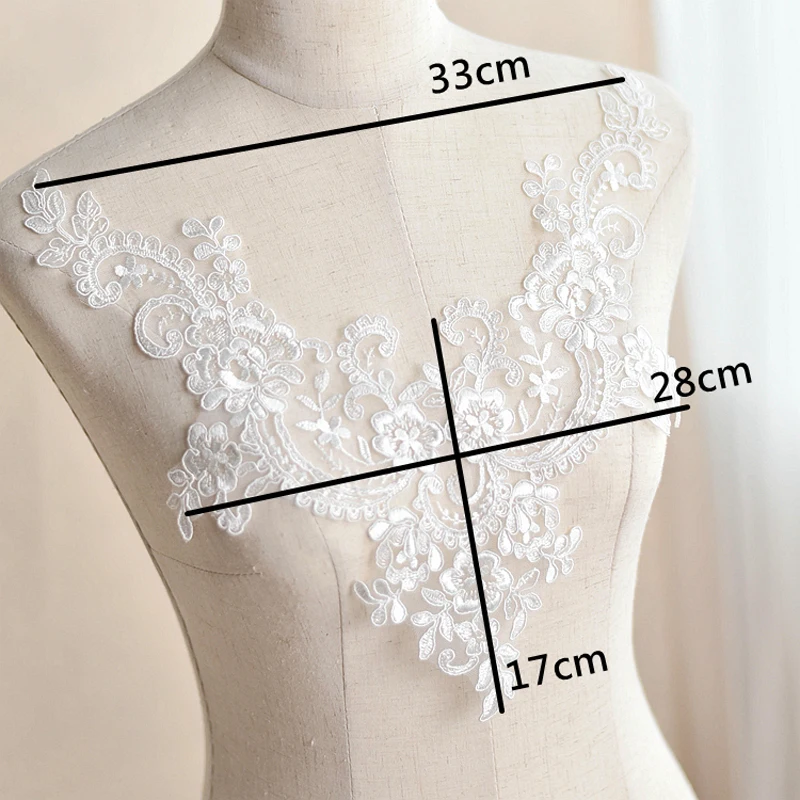 1Piece Lace Handmade Applique DIY Bridal White Lace Neckline Collar Fabric Patch