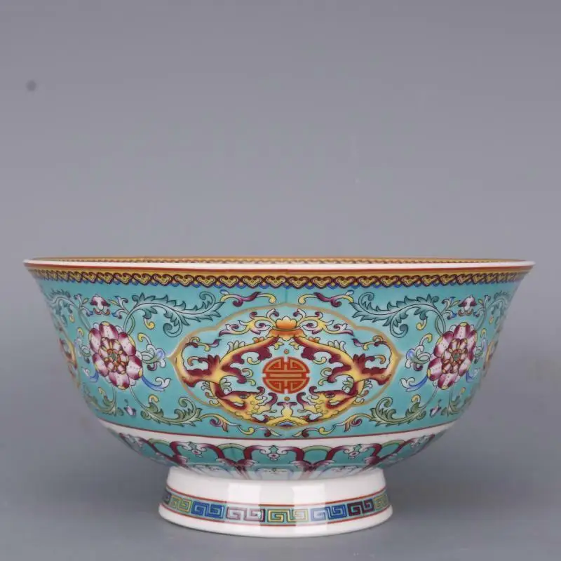 Chinese Famille Rose Porcelain Blue Glaze Dragon Lotus Design Big Bowl 6.1 inch