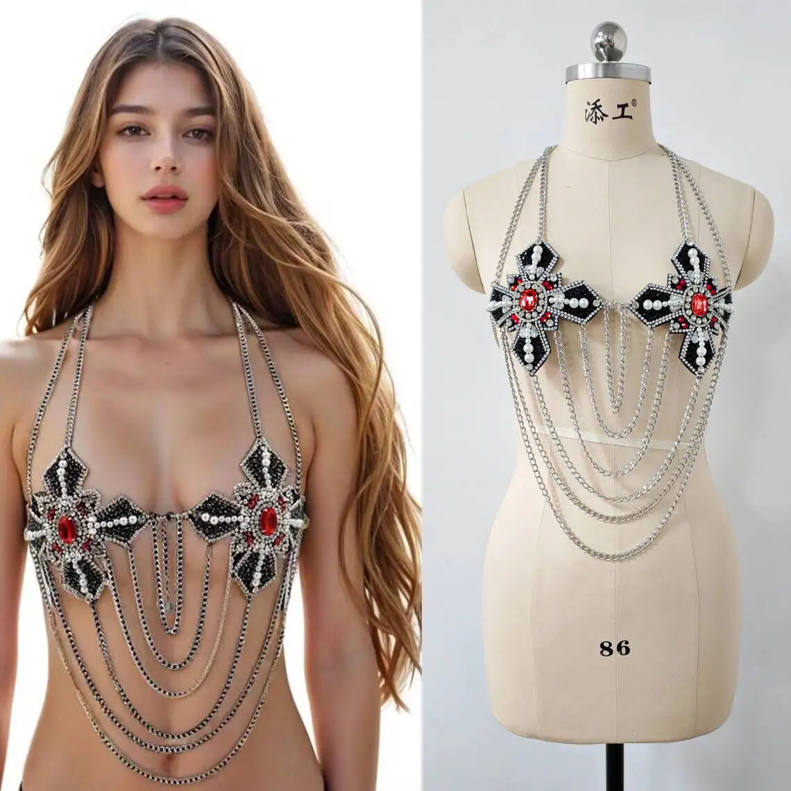 Body Chain Sexy Bikini Bra Chain Makeup Dance Irregular Tassel Chain Chest Chain Tassels Shawl Belly Dance Banquet