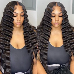 Peluca de cabello humano rizado con ondas al agua para mujer, postizo de encaje Frontal 13x6 Hd 300%, pelo brasileño holgado, venta en liquidación, 100%