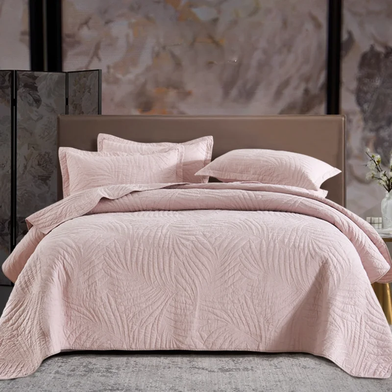 Luxury Reversible Quilt Set 3-Piece, 100% Cotton Embroidered Quilted Bedspread Coverlet 1PC, Queen King Size All Season Bedding