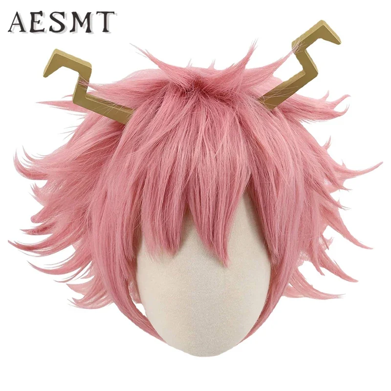 Anime My Hero Academia Mina Ashido Pink Wig with Headwear Cosplay Costume Boku No Hero Academia Heat Resistant Hair Wigs