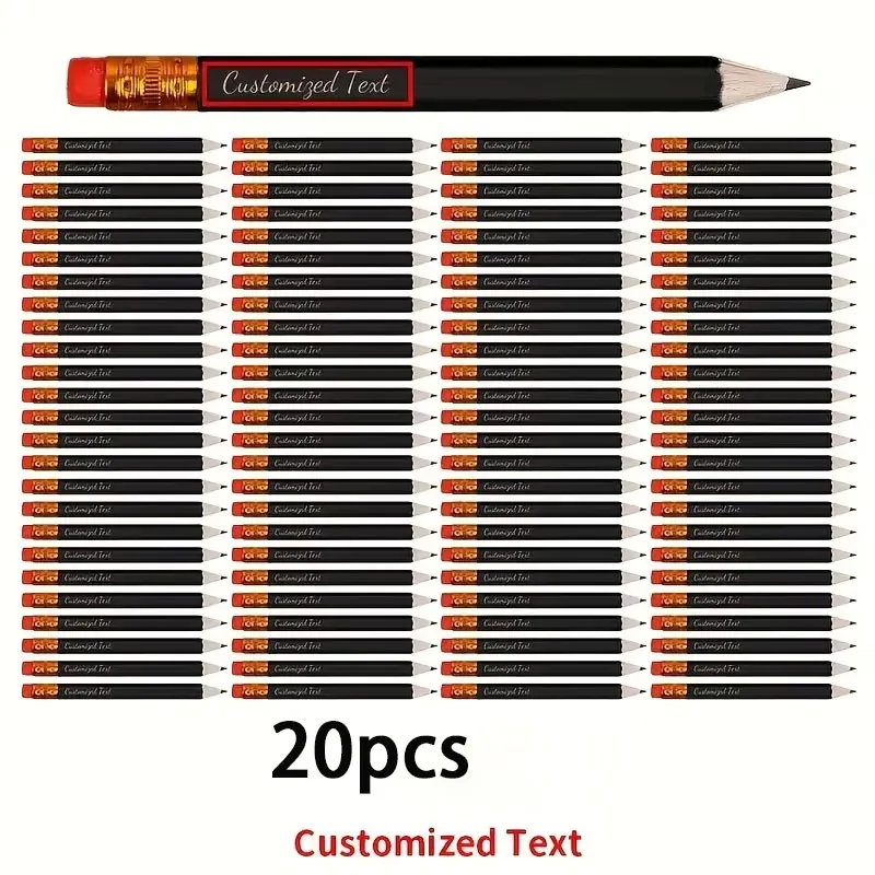 20Pcs/50Pcs/100Pcs Customizable Elegant Black Mini Pencils - Customize Text/Logo, with Red Eraser - for Weddings, Parties, Schools, Offices - Bulk Orders for Gifts and Event Supplies, Stylish Pencil Design, High-Quality Wooden Construction, Suitable for Christmas, Valentine's Day, Back-To-School Season, Teacher's Day Gifts