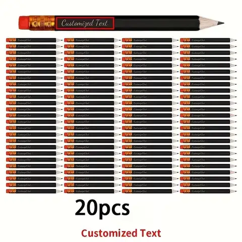 20Pcs/50Pcs/100Pcs Customizable Personalized Elegant Black Mini Pencils - Customize Text/Logo, with Red Eraser - for Weddings, Parties, Schools, Offices - Bulk Orders for Gifts and Event Supplies, Stylish Pencil Design, High-Quality Wooden Construction, Suitable for Christmas, Valentine's Day, Back-To-School Season, Teacher's Day Gifts