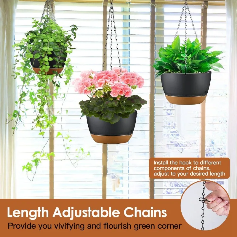 

Self-Watering Hanging Planter with Drainage Holes Removable Tray Plastic Hanging Flower Pots for Indoor Outdoor Herb Ivy Fern