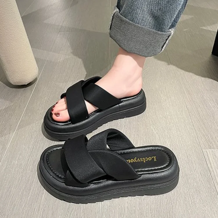 Women\'s Slippers 2023 New Fashion All-match Summer Open-toed Women\'s Sandals Solid Color Women\'s Slippers Square Toe Flat