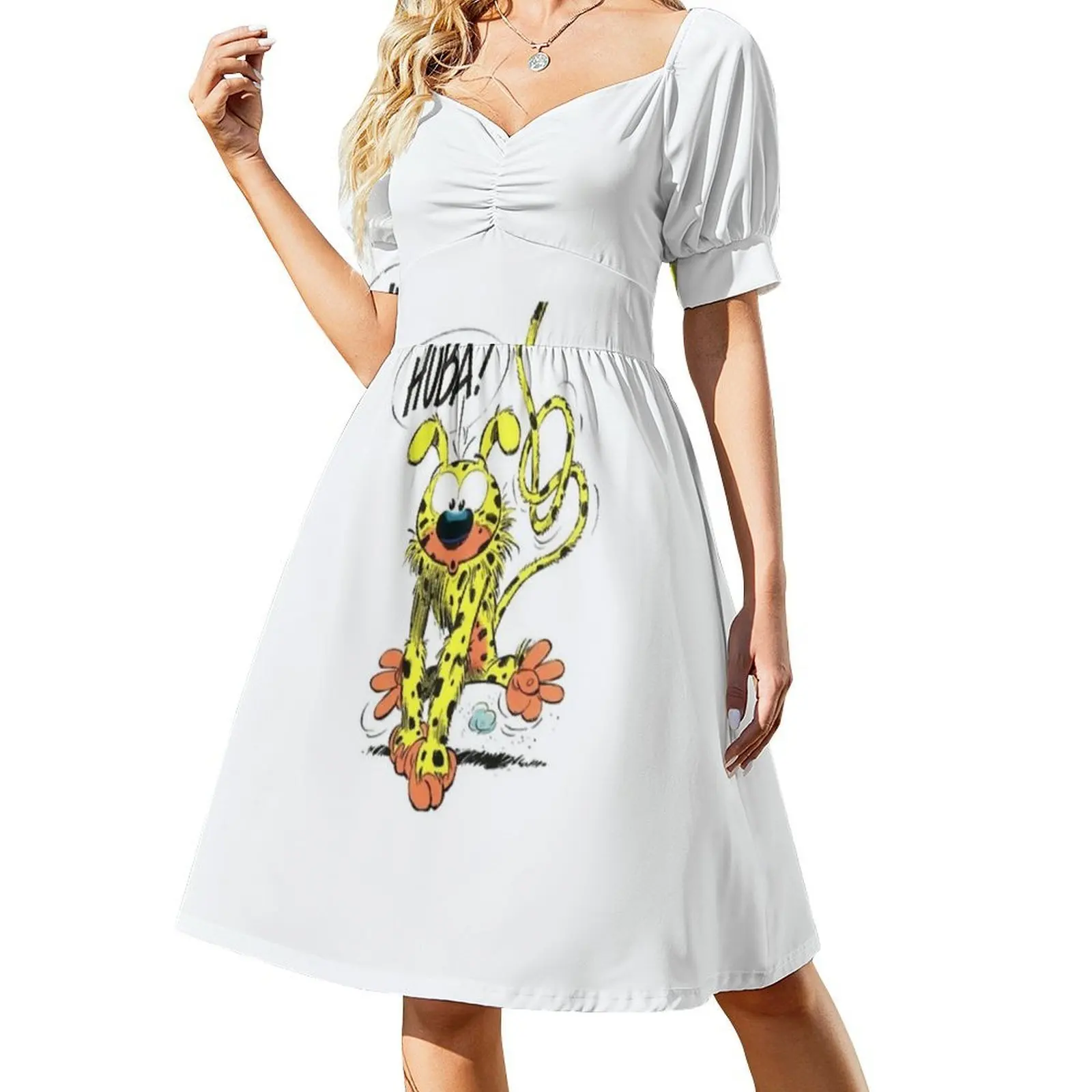 هدايا للنساء حيوانات Marsupilami الخيالية في فستان قصير على طراز Preppy للنساء على شكل حرف a فستان يوم غير رسمي فضفاض مناسب للنساء #2