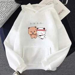 Kadın Kawaii Panda ayı Hoodie sevimli çift Bubu ve Dudu yapıyor egzersiz kazak kızlar uzun kollu cep giysileri erkekler Tops