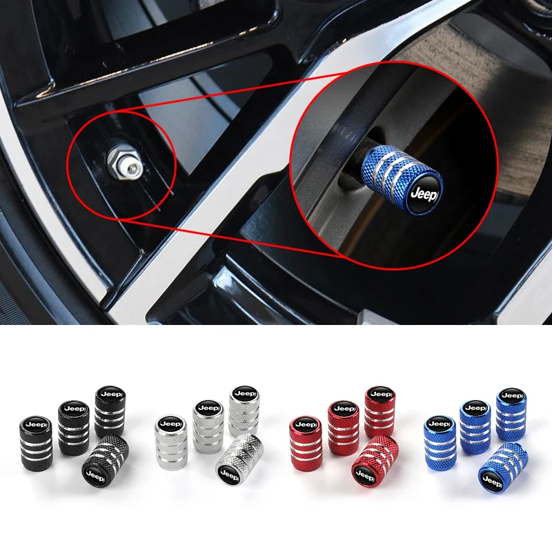 Car Dustproof Caps Tire Wheel Stem Air Valve Caps For Jeep Cherokee Compass Patriot Renegade Wrangler Liberty Trailhawk Rubicon