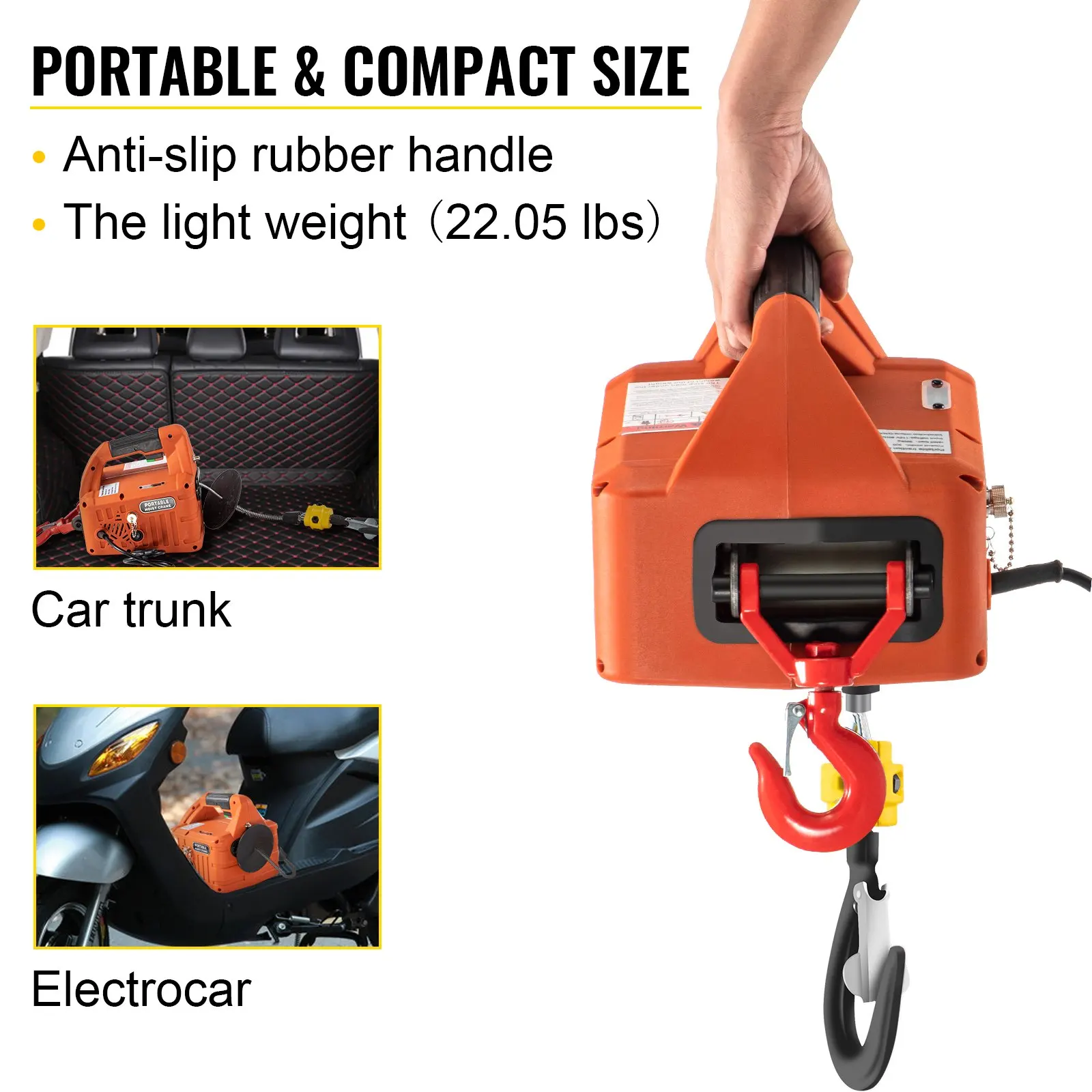 3-in-1 Electric Hoist Winch 500kg Portable Electric Winch, 1500W Power Winch Crane, 25ft Lifting Height, w/Wire and Wireless