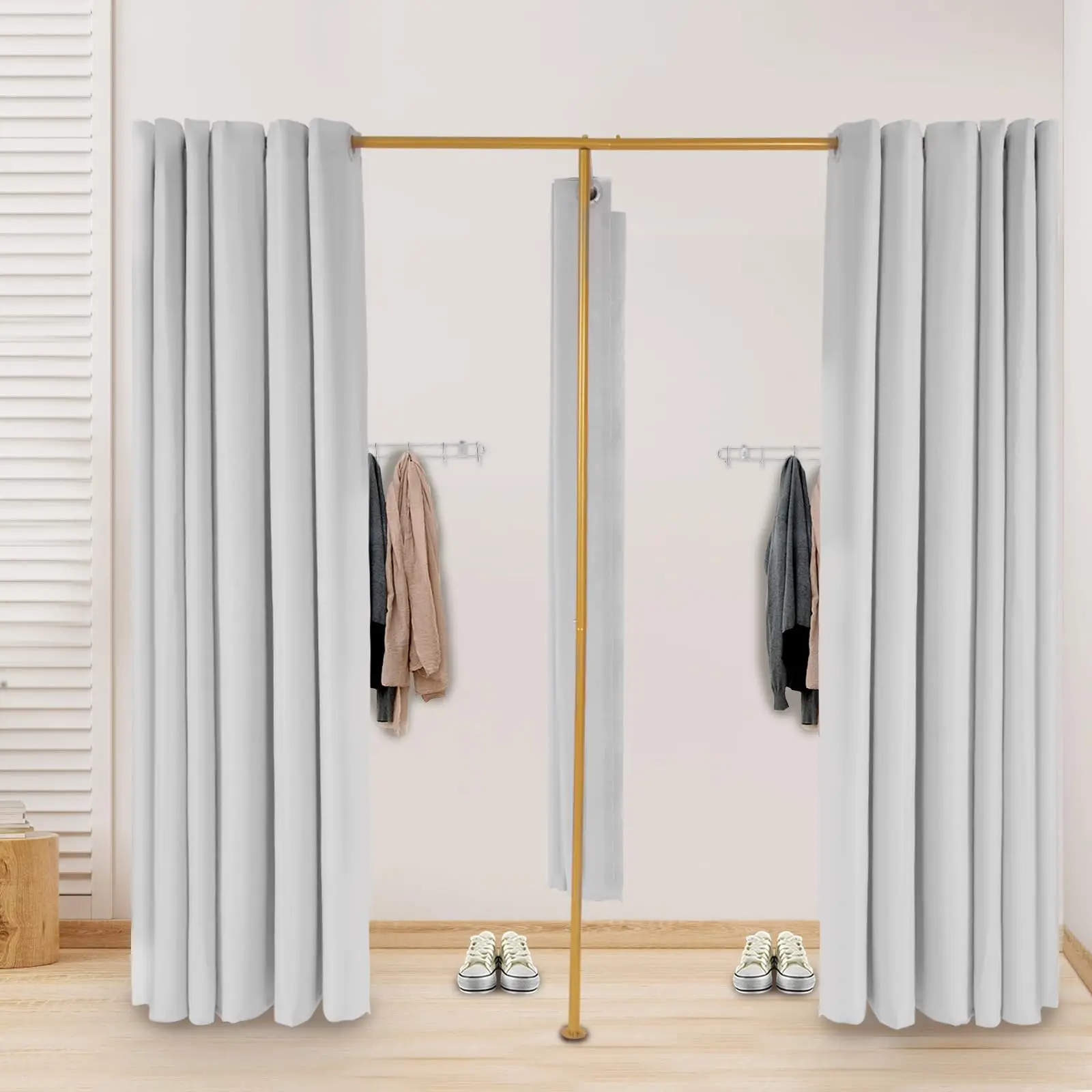 

Double Fitting Room for Two, F-Shape Combination Bracket, Clothing Store Corner Changing Room with 3 Shading Curtains, Protection